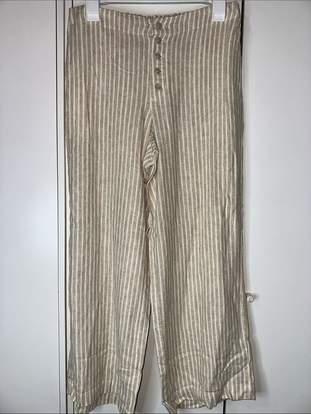 Women’s Mid Rise Linen Straight Leg Pull On Pants Universal Thread Tan Striped